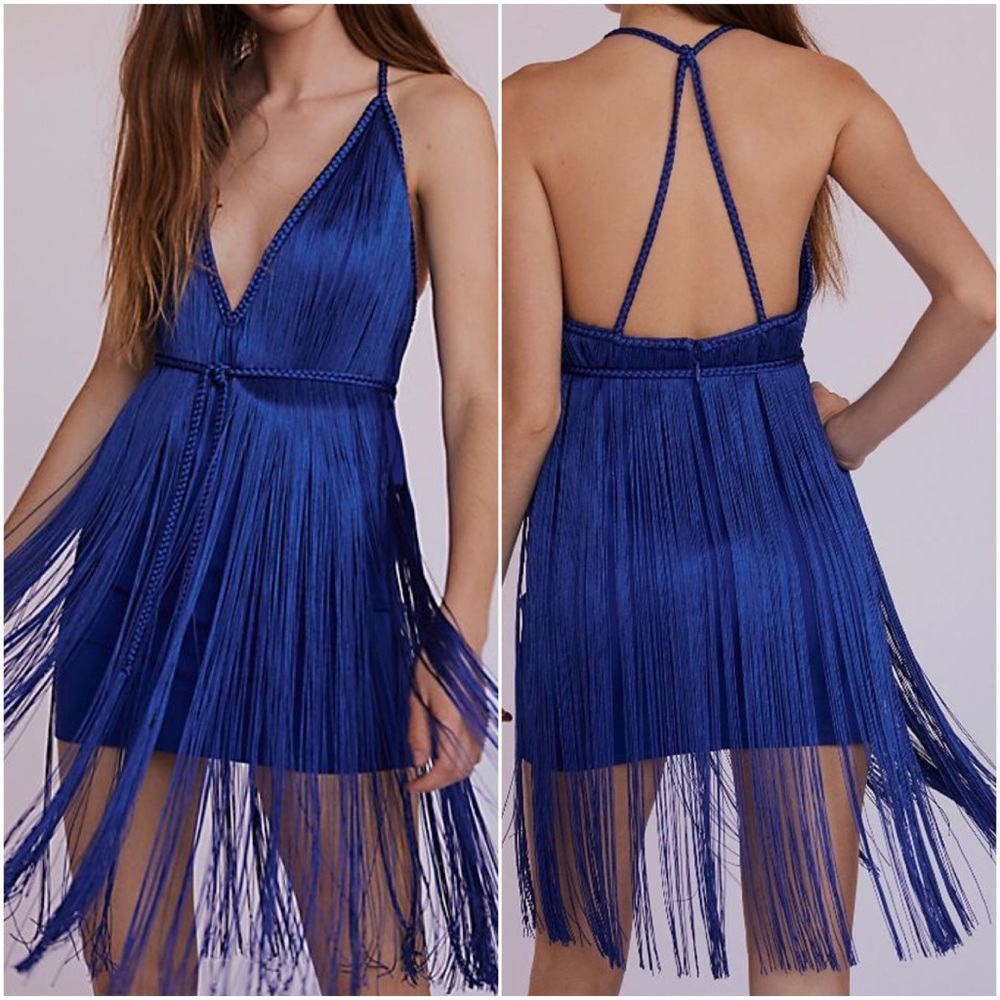 NWOT Free People Royal Blue Fringe Element Dress